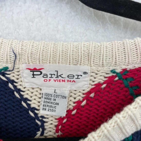 Parker of vienna Mens sweater size large Diamond pullover golf Red chunky knit - Picture 5 of 8